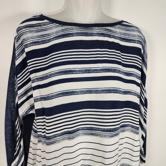 Chicos Zenergy Women Top Size 1 Medium Blue Multi Stripe 3/4 Dolman Sleeve Sheer - Picture 3 of 10